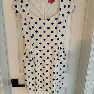 Betsey Johnson White Dress with Blue Polka Dots